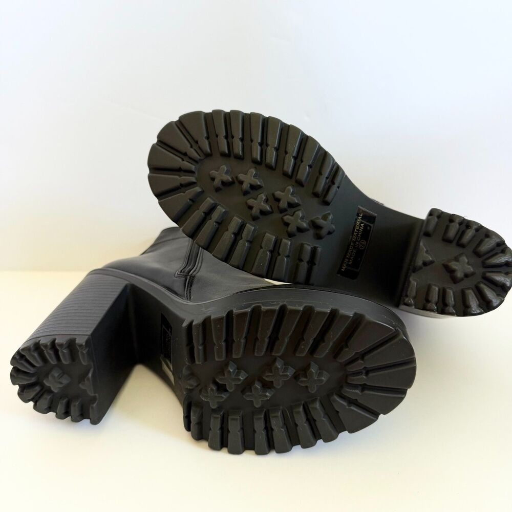 Refresh Black Faux Leather Platform Lug Sole Chelsea Boots 7.5 - Picture 6 of 8